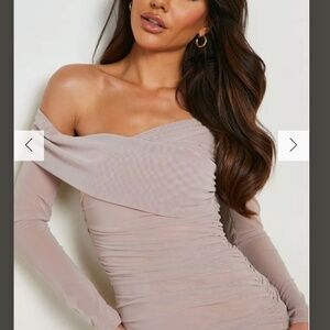 Boohoo long sleeve mesh maxi dress